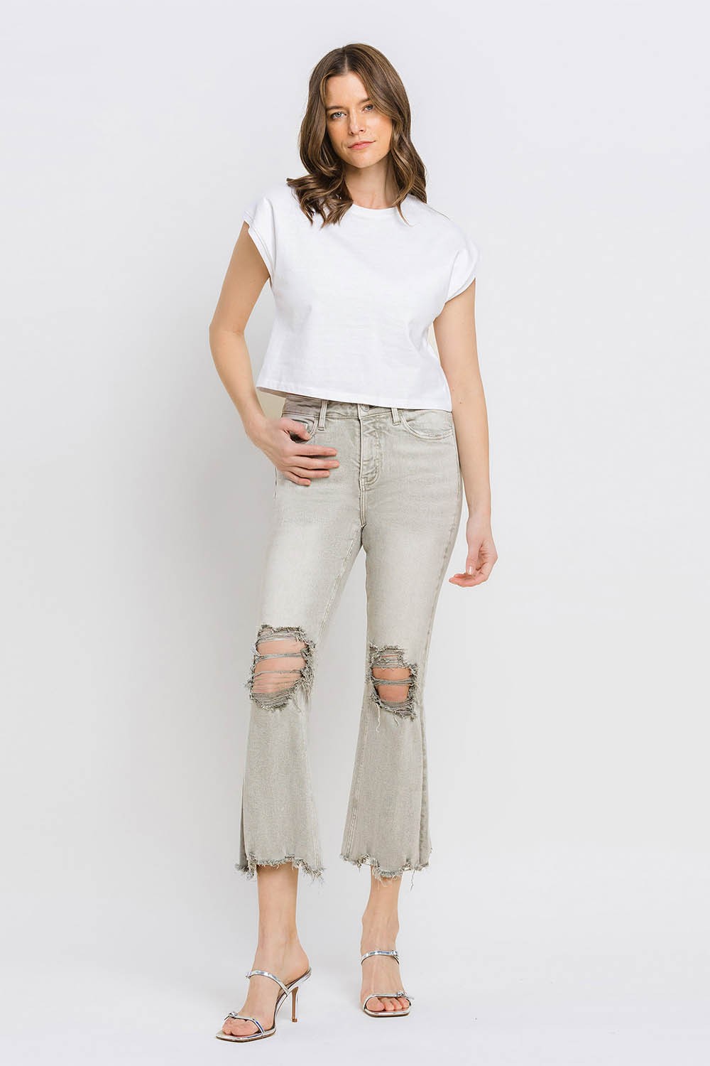 Lovervet Distressed Raw Hem Cropped Flare Jeans Southern Soul Collectives