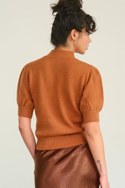 Mock Neck Puff Short Sleeve Sweater in Chocolate Orange Southern Soul Collectives