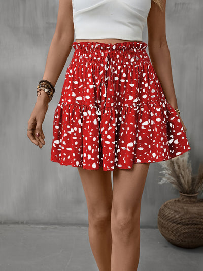 Smocked Waist Frill Tied Printed Mini Skirt in Multiple Colors Southern Soul Collectives