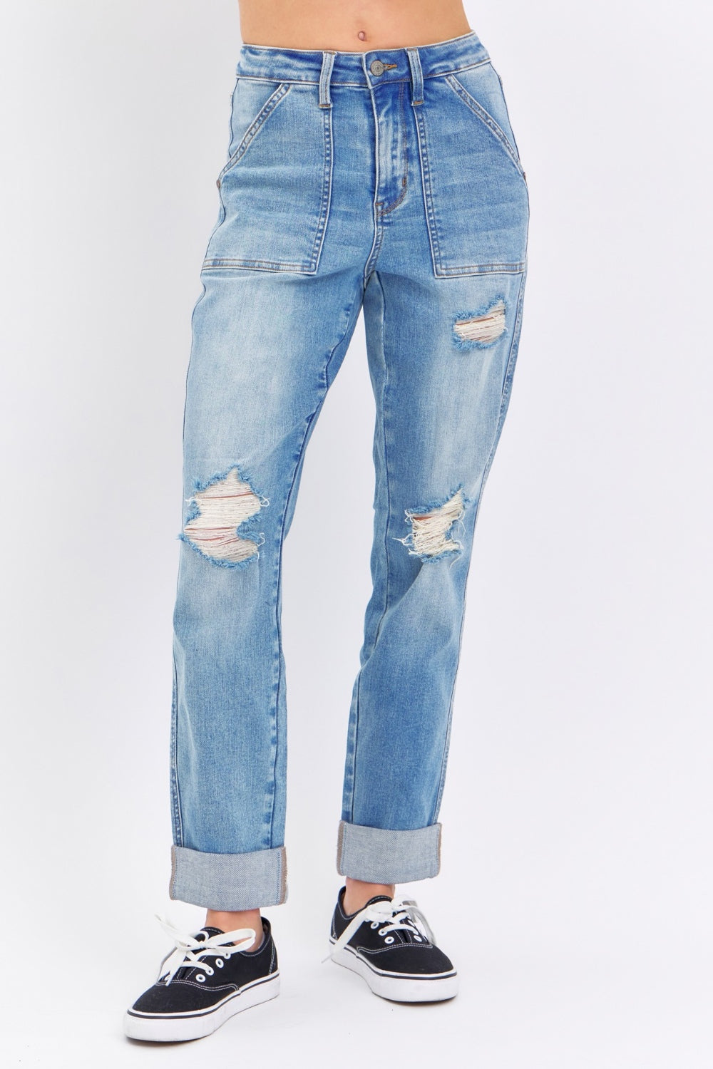 Judy Blue Full Size Distressed Straight Jeans with Patch Pockets Southern Soul Collectives