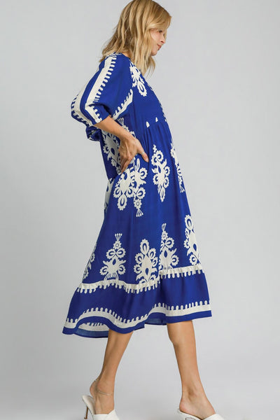 Umgee Printed Notched Midi Dress Southern Soul Collectives