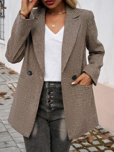 Devine Pocketed Houndstooth Long Sleeve Blazer Southern Soul Collectives