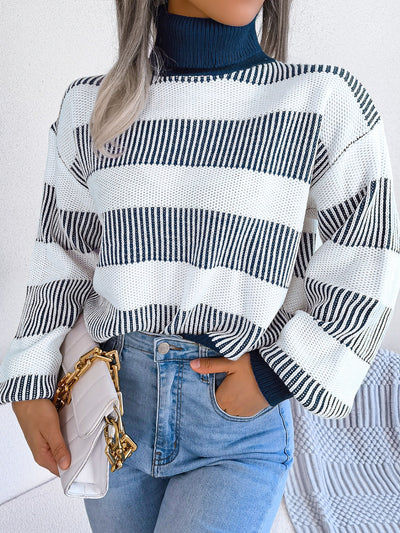 Striped Turtleneck Long Sleeve Sweater Southern Soul Collectives