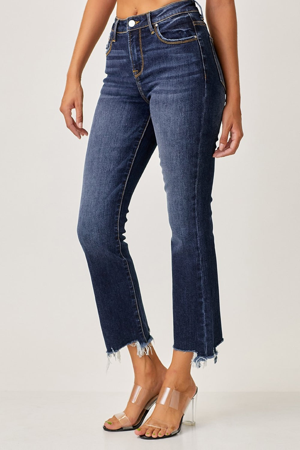 Risen Full Size Frayed Hem Cropped Straight Jeans Southern Soul Collectives