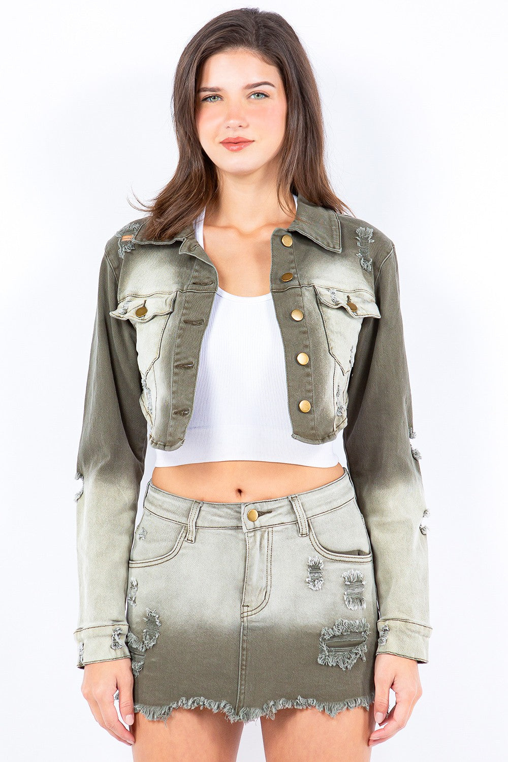 American Bazi Distressed Ombre Washed Cropped Denim Jacket Southern Soul Collectives