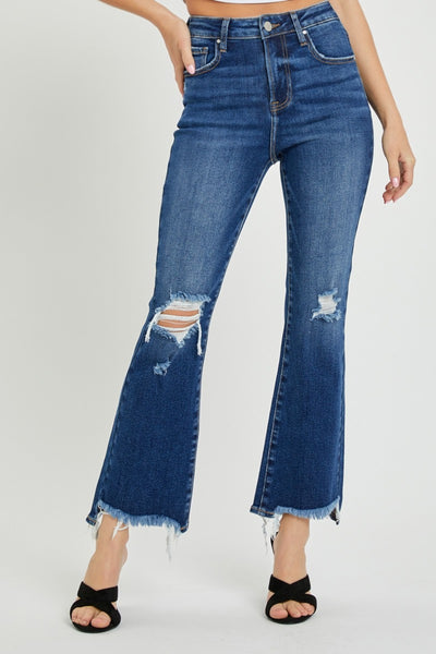 RISEN High Rise Distressed Crop Flare Jeans Southern Soul Collectives