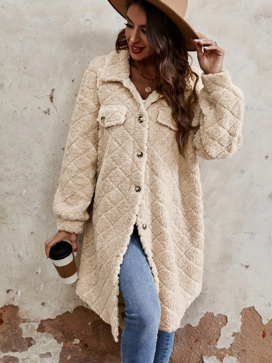 Fuzzy Button Up Dropped Shoulder Long Sleeve Coat Southern Soul Collectives