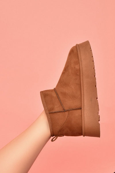 Suede Round Toe Platform Booties in Caramel Brown Southern Soul Collectives