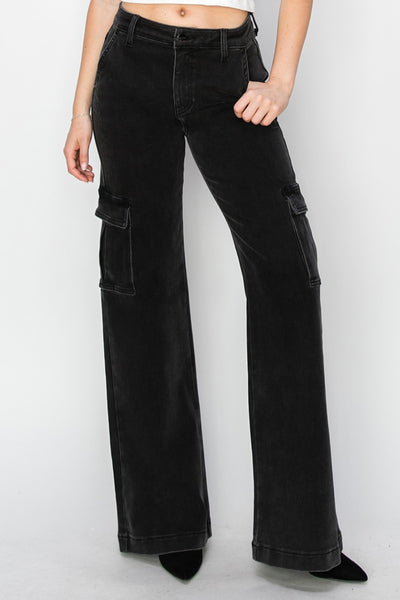 Risen Full Size High Rise Wide Leg Cargo Jeans Southern Soul Collectives