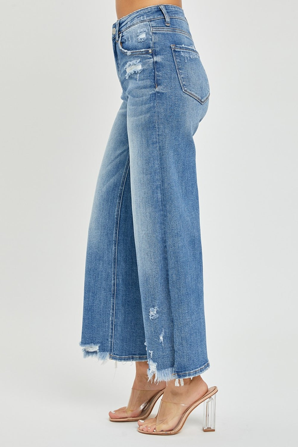 Risen High Rise Side Slit Raw Hem Cropped Jeans Southern Soul Collectives