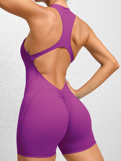 Open Back Ruched Bottom Half Zip Activewear Romper in Multiple Colors Southern Soul Collectives