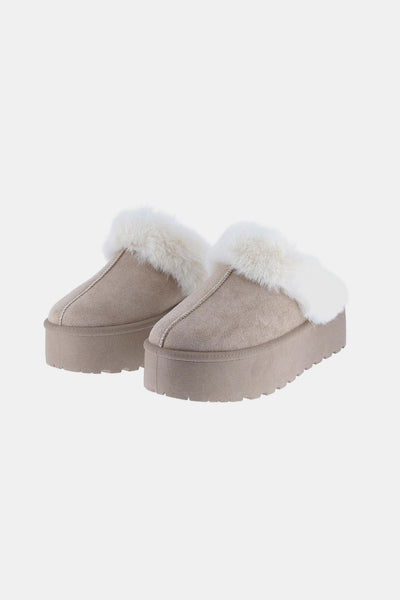 Platform Bottom Fur Trim Snow Slippers in Taupe Southern Soul Collectives