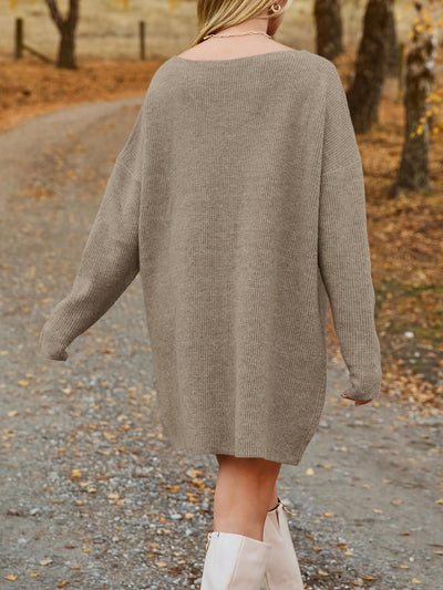 V-Neck Dropped Shoulder Sweater Dress Southern Soul Collectives