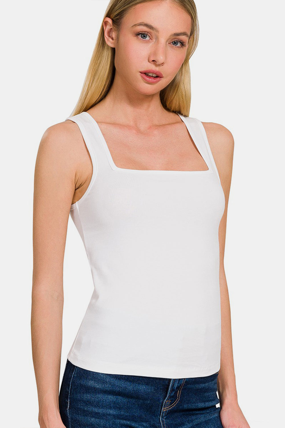 Zenana Square Neck Cropped Tank Top in White Southern Soul Collectives