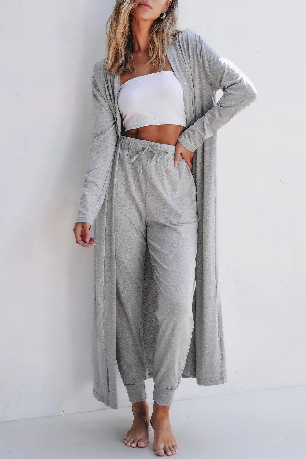 Open Front Long Sleeve Cardigan and Pants Lounge Set Southern Soul Collectives