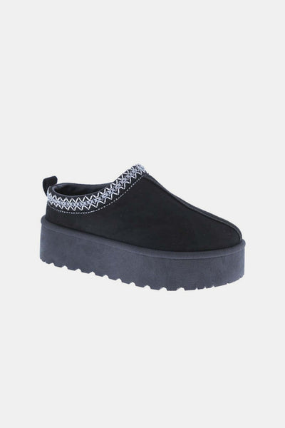 Shorty Platform Embroidered Trim Slip-On Boots in Black Southern Soul Collectives