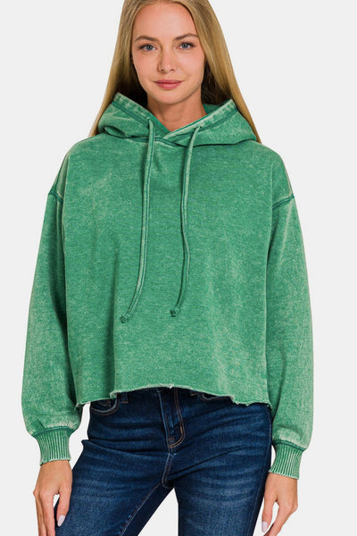 Zenana Acid Wash Fleece Cropped Hoodie Southern Soul Collectives