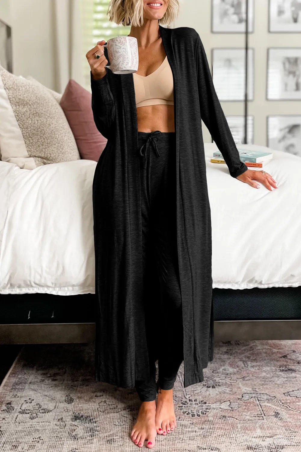 Open Front Long Sleeve Cardigan and Pants Lounge Set Southern Soul Collectives