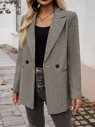 Devine Pocketed Houndstooth Long Sleeve Blazer Southern Soul Collectives