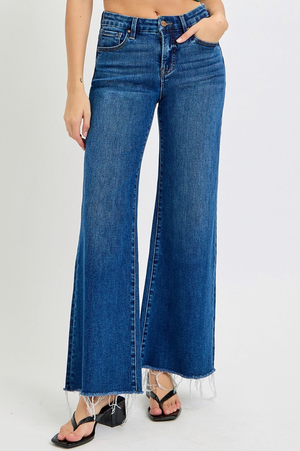 RISEN Tummy Control High Rise Raw Hem Wide Leg Jeans Southern Soul Collectives