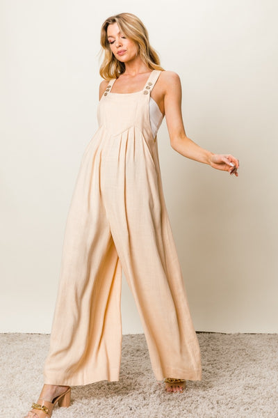 Baby Doll Texture Sleeveless Wide Leg Jumpsuit in Oatmeal Southern Soul Collectives