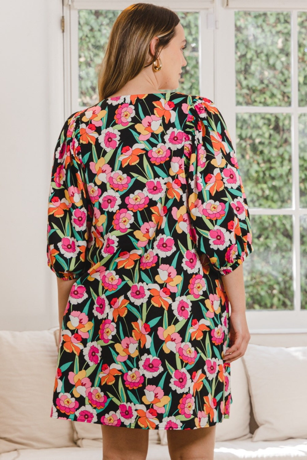 Floral Puff Sleeve Shift Mini Dress with Pockets Southern Soul Collectives
