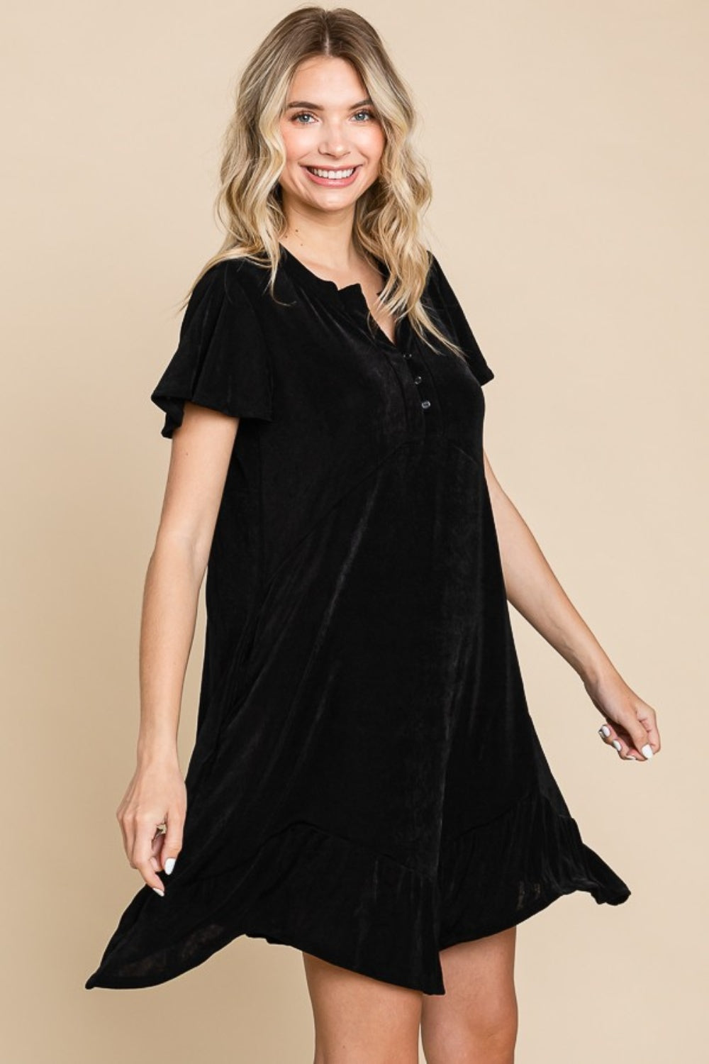 Hey Girl Notched Short Sleeve Mini Dress with Pockets in Black Southern Soul Collectives