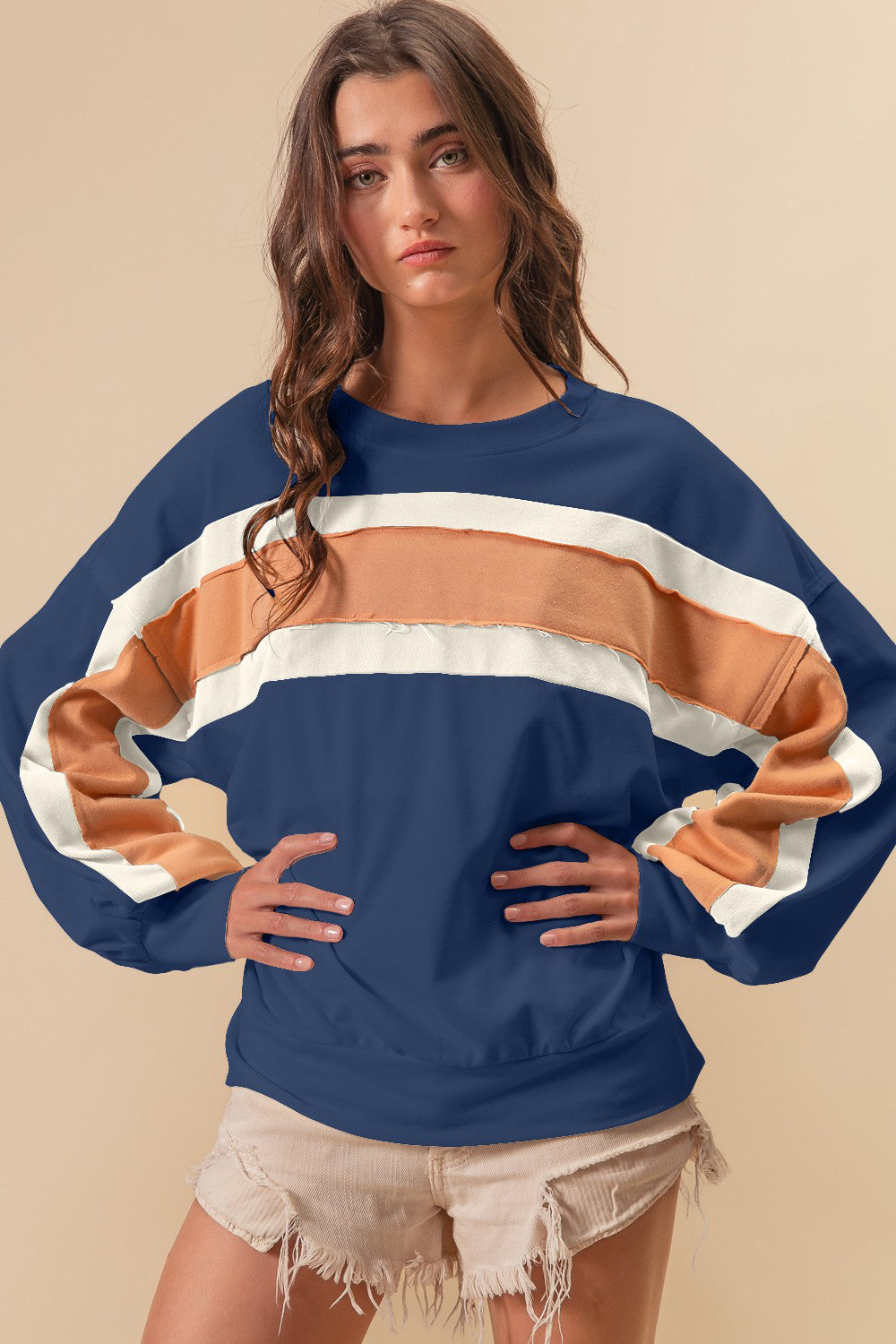 BiBi French Terry Color Block Cut Edge Detail Sweatshirt Southern Soul Collectives