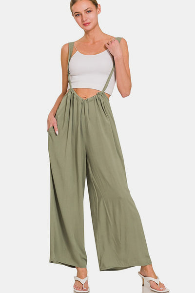 Zenana Pocketed Wide Strap Wide Leg Overalls Southern Soul Collectives