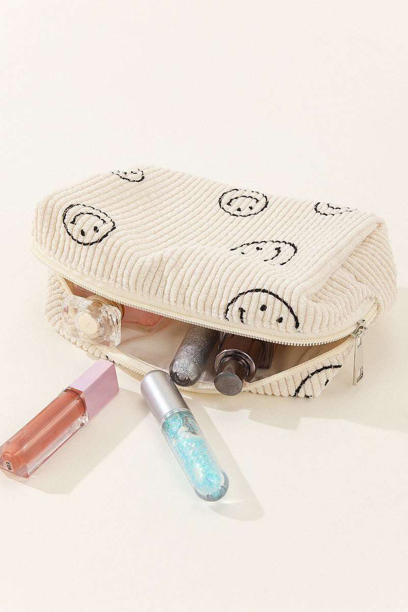 Zenana Smiley Face Corduroy Cosmetic Pouch Makeup Bag in Multiple Colors Southern Soul Collectives