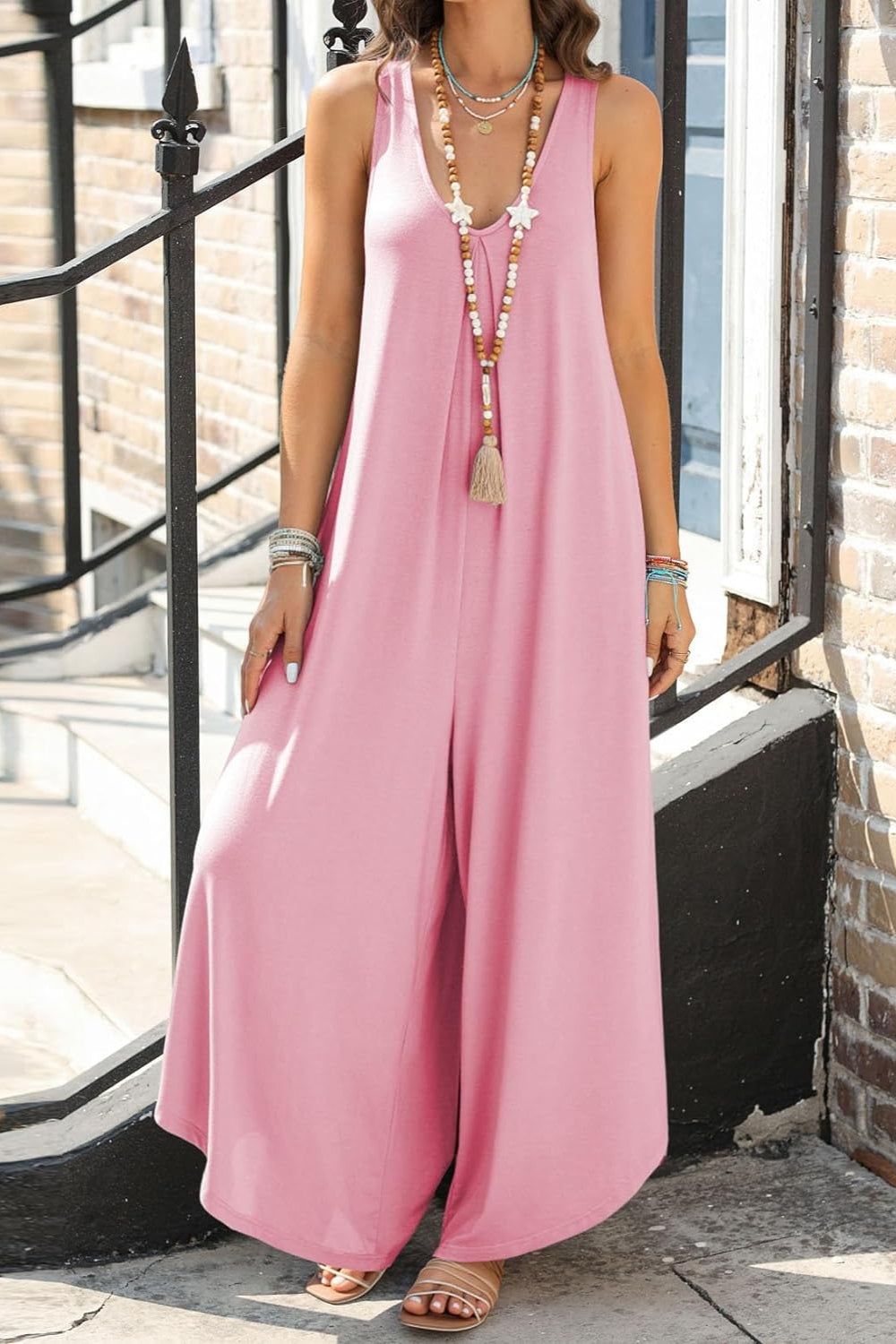 Pocketed Scoop Neck Tulip Hem Wide Leg Jumpsuit in Multiple Colors Southern Soul Collectives