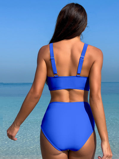 Front Plunge Sheer Detailing Wide Strap High Waist Two-Piece Swim Set in Multiple Colors Southern Soul Collectives