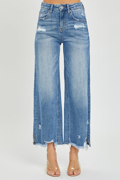 Risen High Rise Side Slit Raw Hem Cropped Jeans Southern Soul Collectives