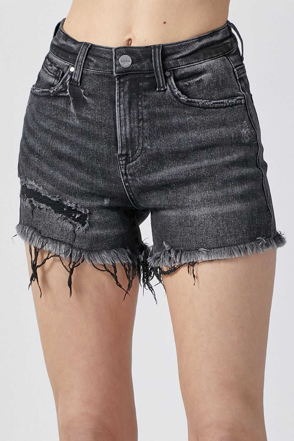 RISEN Raw Hem Denim Shorts with Pockets Southern Soul Collectives