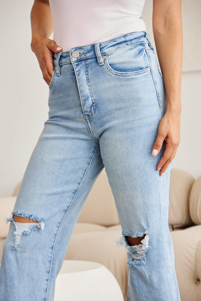 RFM Full Size Tummy Control High Waist Raw Hem Distressed Jeans Southern Soul Collectives