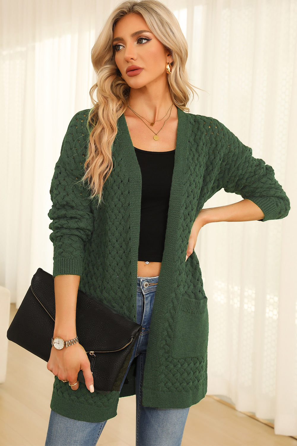 Open Front Dropped Shoulder Cardigan with Pockets Southern Soul Collectives