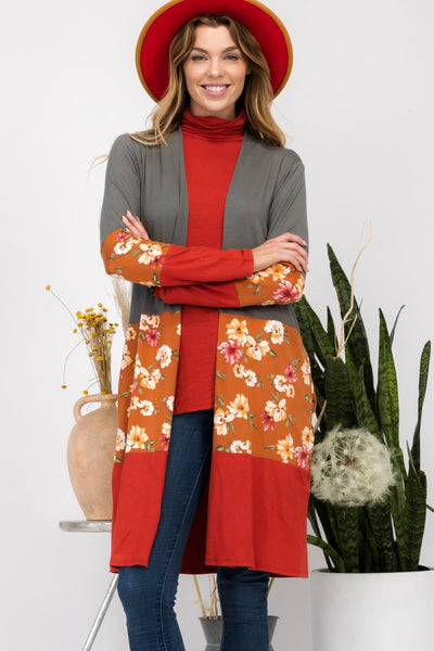 Celeste Full Size Floral Color Block Open Front Cardigan Southern Soul Collectives