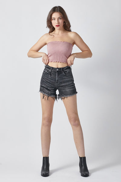 RISEN Raw Hem Denim Shorts with Pockets Southern Soul Collectives