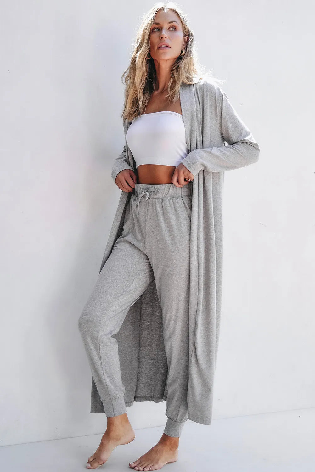 Open Front Long Sleeve Cardigan and Pants Lounge Set Southern Soul Collectives