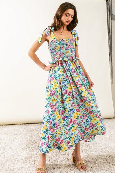 BiBi Floral Ruffle Trim Smocked Cami Dress Southern Soul Collectives