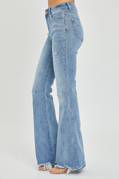 Risen High Rise Frayed Hem Flare Jeans Southern Soul Collectives