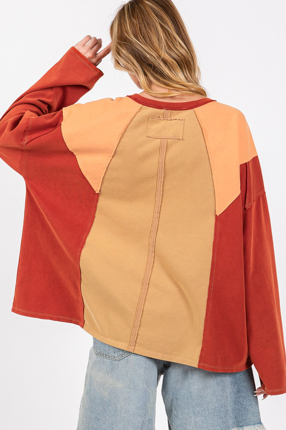 Mineral Wash Color Block Pullover Top in Red Toast Southern Soul Collectives