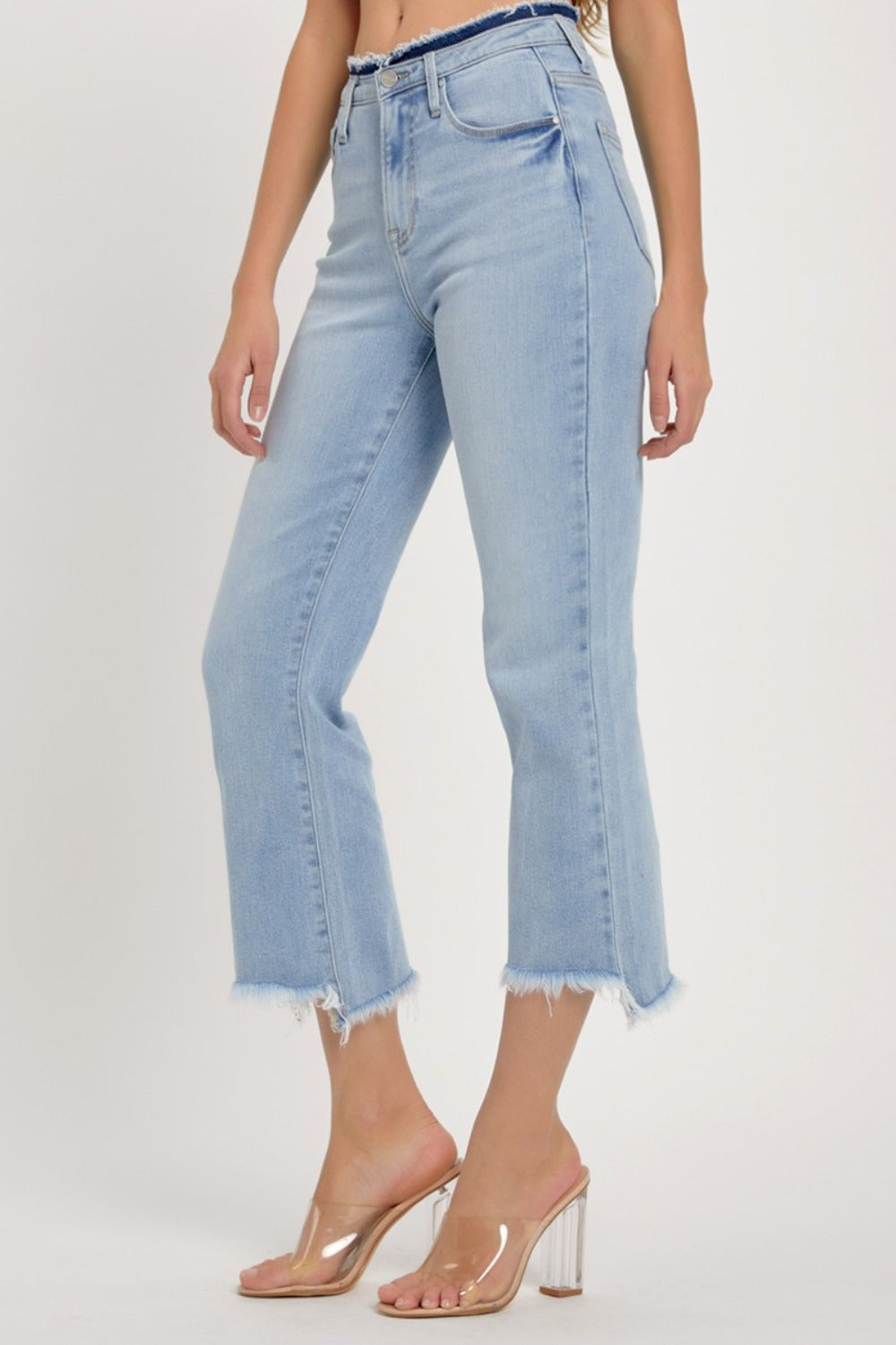 RISEN Full Size High Rise Raw Edge Crop Jeans Southern Soul Collectives