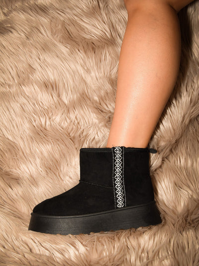 Round Toe Platform Boots with Side Detailing in Black Southern Soul Collectives