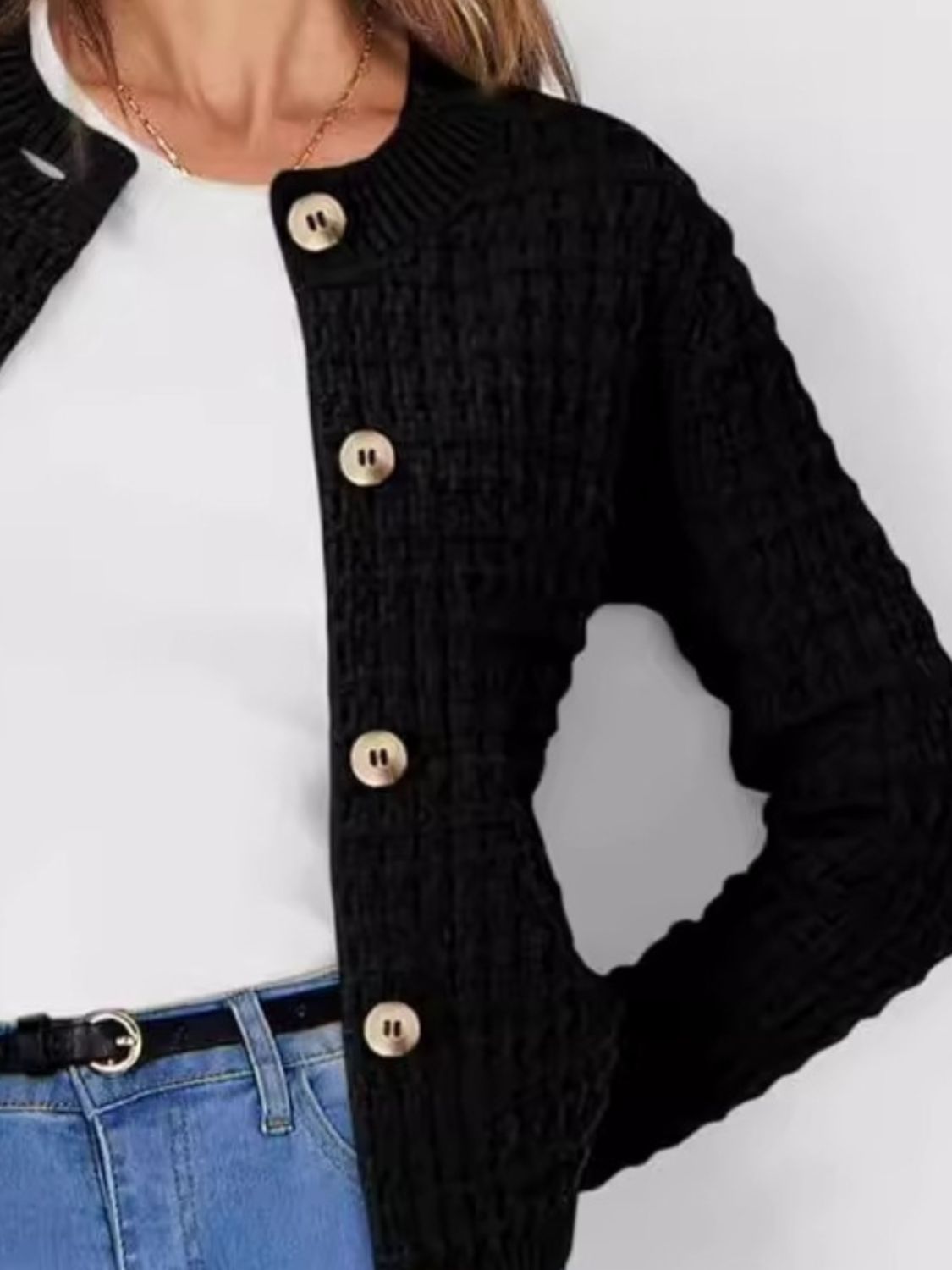 Button Up Round Neck Long Sleeve Cardigan Southern Soul Collectives