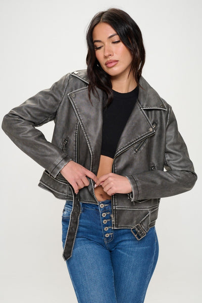 Coalition LA Zip Up Biker Jacket with Belt Southern Soul Collectives