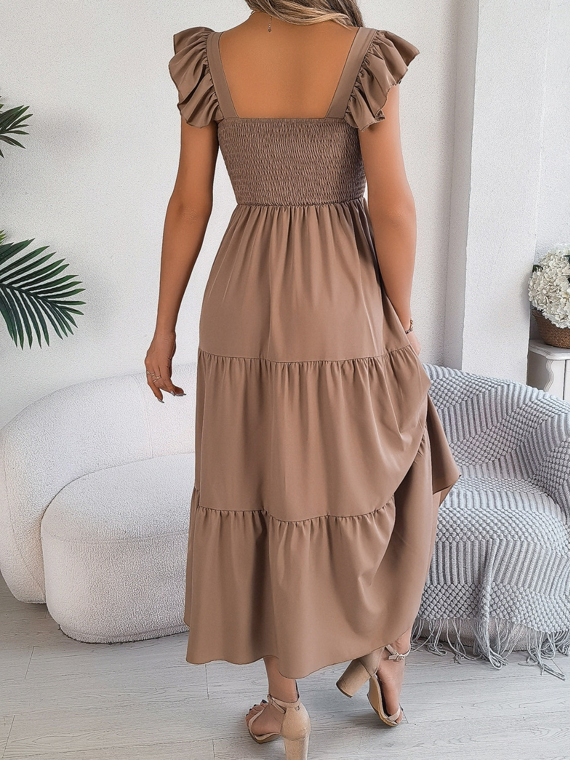 Smocked Square Neck Cap Sleeve Midi Dress Southern Soul Collectives