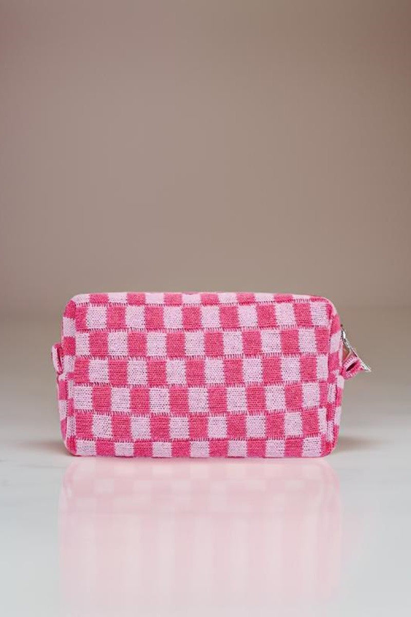 Zenana Checkered Pattern Knitted Cosmetic Pouch Makeup Bag in Multple Colors Southern Soul Collectives