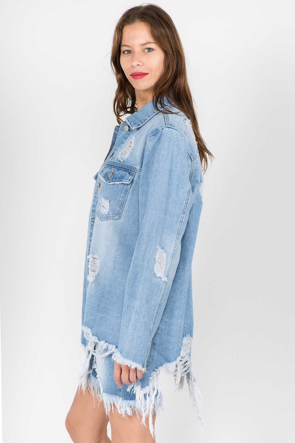 American Bazi Distressed Frayed Hem Denim Jacket Southern Soul Collectives