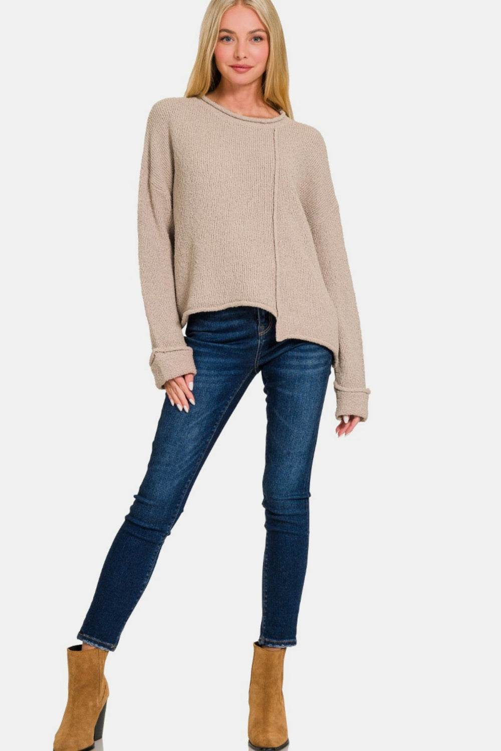 Zenana Asymmetric Hem Drop Shoulder Sweater Southern Soul Collectives